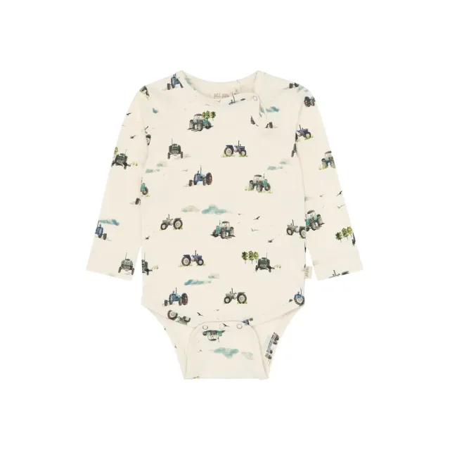 Petit Piao Star Langærmet Body - Eggnog Tractor  - 86 CM