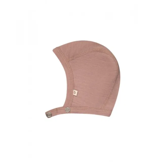 Baby Hjelm Med Trykknapper I 100% Økologisk Merino Uld, Tynd Kvalitet - 1 Lag Stof 74/80 Soft Rose